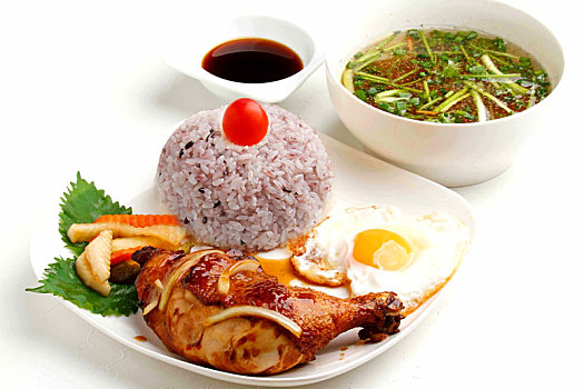 越南,午餐,米饭,炸鸡,腿