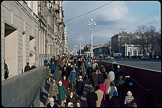 拥挤,街景,展望,列宁格勒,彼得斯堡,人,街道,苏联,历史