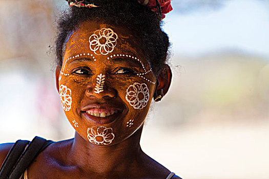 女人,穿,脸部彩绘,马达加斯加,非洲