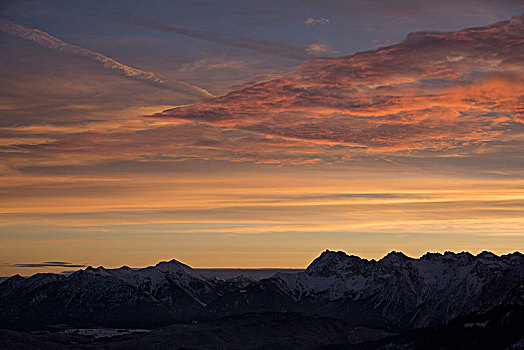 风景,阿尔卑斯峰,早晨,亮光,靠近,上巴伐利亚,巴伐利亚,德国