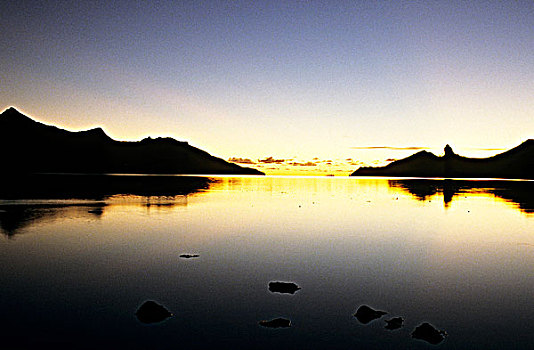 塔希提岛,湾,日落