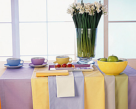 桌子,淡色调,瓷器,桌布