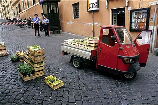 红色,三轮车夫,市场,递送,果蔬,罗马,意大利,欧洲
