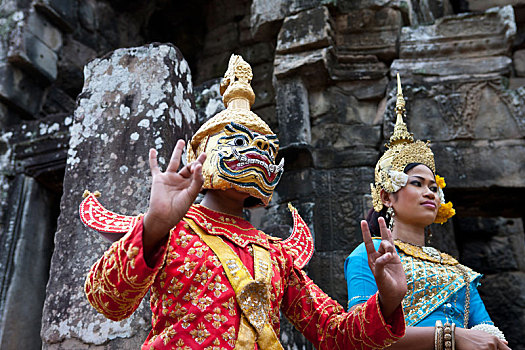 柬埔寨,省,收获,区域,吴哥,佛教寺庙,复杂,巴戎寺,传统舞蹈,群体
