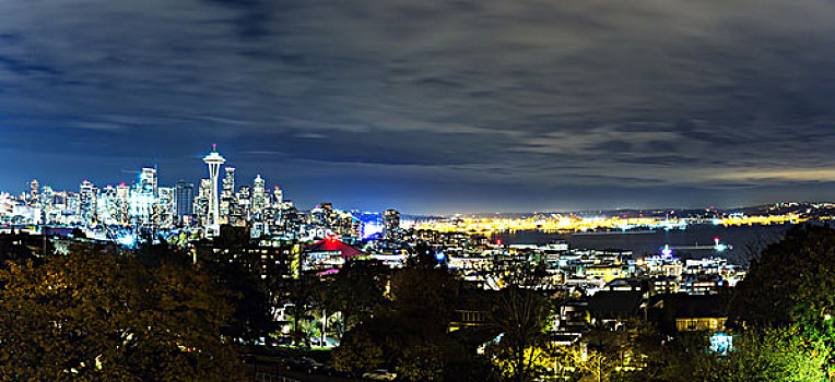 城市,夜景,西雅图,夜晚