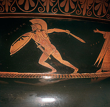 希腊人,花瓶,展示,争斗,艺术家,未知