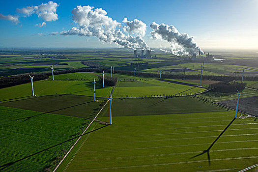 电厂,能源,水汽,云,排放,正面,风轮机,化石,替代能源,莱茵兰,北莱茵威斯特伐利亚,德国,欧洲