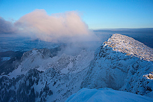 顶峰,冬天,巴伐利亚阿尔卑斯山,上巴伐利亚,巴伐利亚,德国