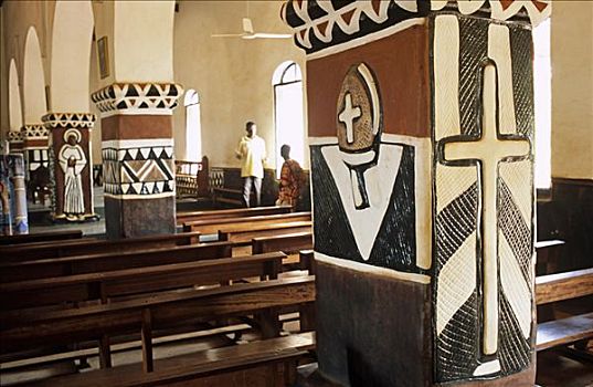 加纳,北方,区域,基督教堂,浅浮雕,壁画