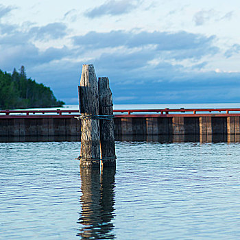 码头,木质,柱子,水,省立公园,曼尼托巴,加拿大