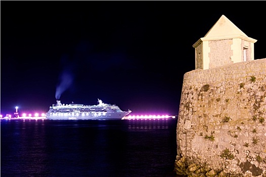 伊比萨岛,夜晚,城镇,游船,光亮,塔