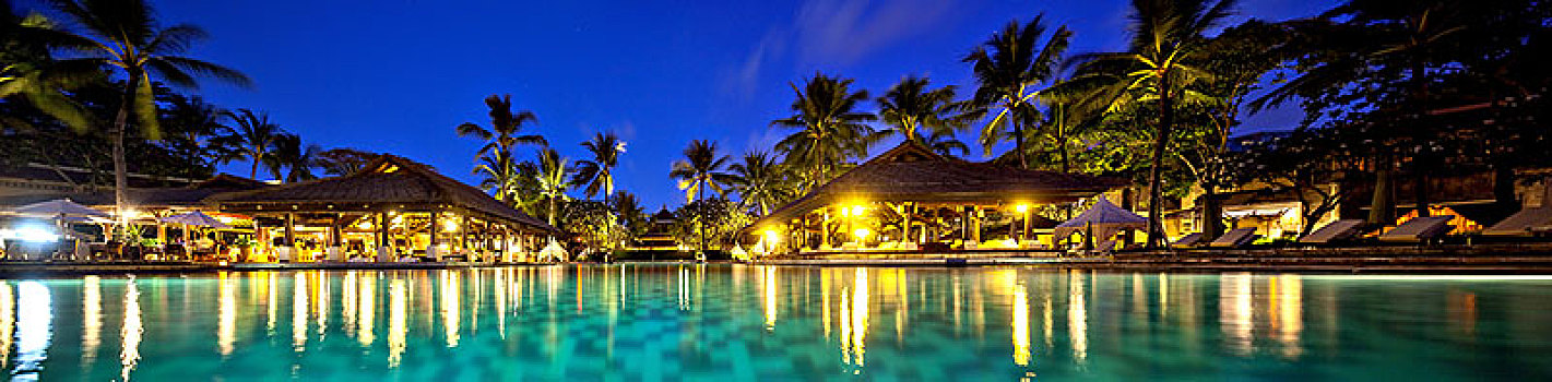 酒店,复杂,游泳池,夜晚,酒吧,洲际,巴厘岛,胜地,全景,蓝色,钟点,青绿色,水,豪华酒店,金巴兰,库塔,南,印度尼西亚,亚洲