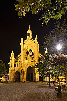 教堂,夜晚,布鲁塞尔,比利时