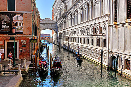 运河,小船,宫殿,叹息桥,威尼斯,威尼托,意大利,世界遗产