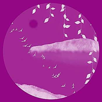 紫色新中式山水画