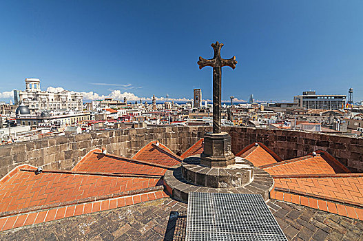 十字架,屋顶,巴塞罗那,大教堂,背景,西班牙