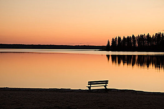 长椅,剪影,日落,靠近,湖