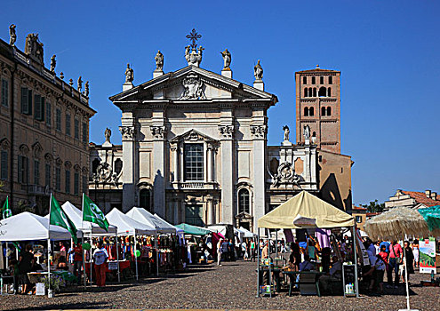 大教堂,罗马式,钟楼,曼图亚,伦巴底,意大利,欧洲