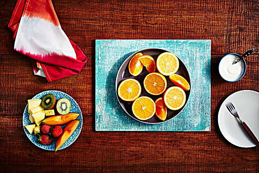 橘子,平分,楔形,新鲜,水果沙拉