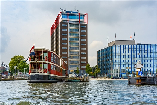 阿姆斯特丹,运河,船,现代建筑,荷兰