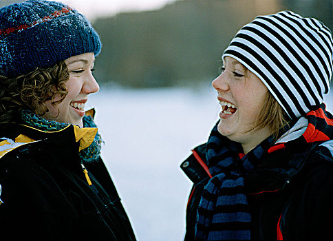 两个,少女,冬天,瑞典