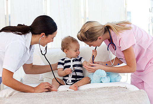 婴儿,玩,听诊器