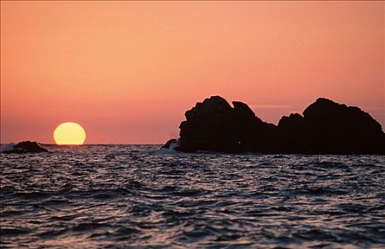 日落,海洋,帽,布列塔尼半岛,法国