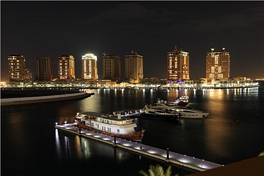 码头,波尔图,阿拉伯,夜晚,多哈,卡塔尔,中东
