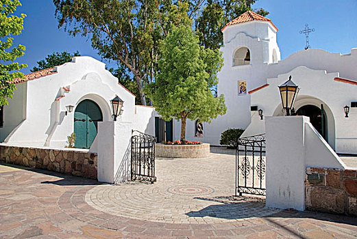 教堂,刷白,建筑,石头,栅栏,门多萨,阿根廷