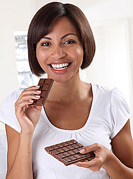 女人,吃,巧克力