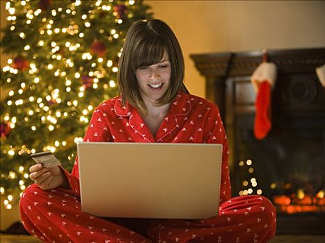 女人,网上购物,圣诞节