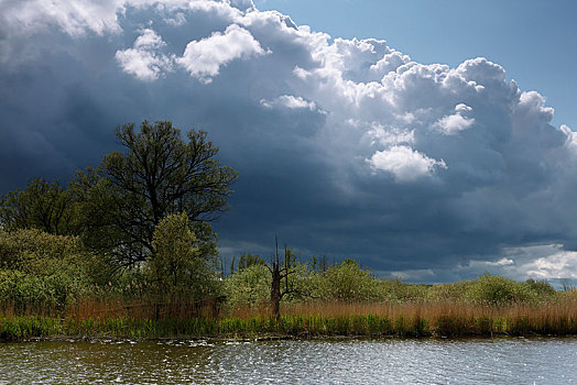 多云,气氛,河,自然公园,梅克伦堡前波莫瑞州,德国,欧洲