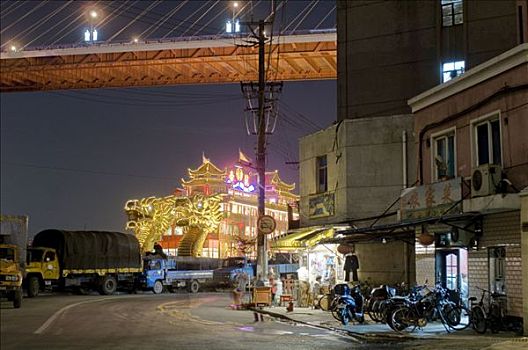 街道,风景,桥,上海,中国