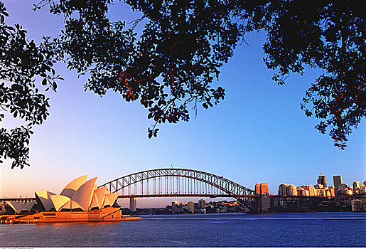 悉尼歌剧院,海港大桥,日出,新南威尔士,澳大利亚
