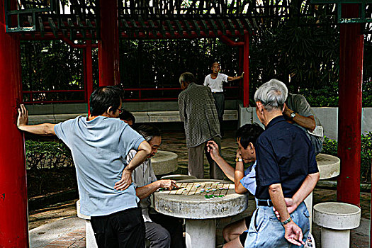 老人,玩,下棋,好莱坞大街,公园,上环,香港