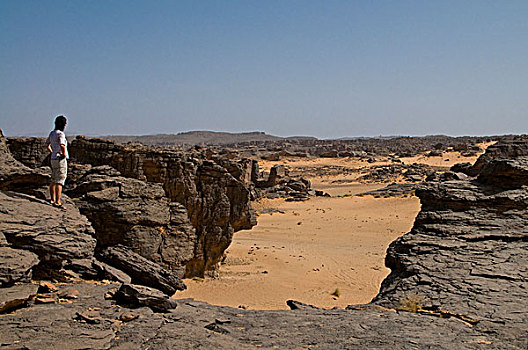阿尔及利亚,女人,看,隔绝,石头,风景