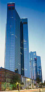 摩天大楼,蓝色,钟点,法兰克福,黑森州,德国,欧洲