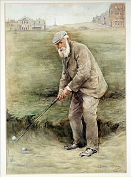莫理斯,老人,英国,打高尔夫,肖像,艺术家,未知