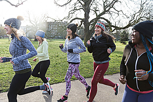 女性,跑步,跑,晴朗,公园