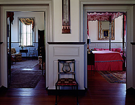 北卡罗来纳,19世纪,历史,房子,传统,家具,时期,两个,卧室,楼上,四柱床