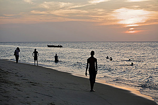 日落,海滩,石头城,桑给巴尔岛,坦桑尼亚,十二月,2008年