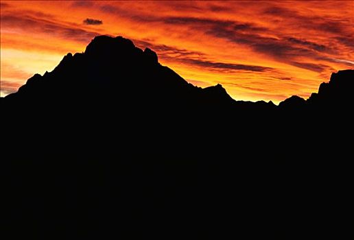 日落,上方,特顿山脉,大台顿国家公园,怀俄明,美国