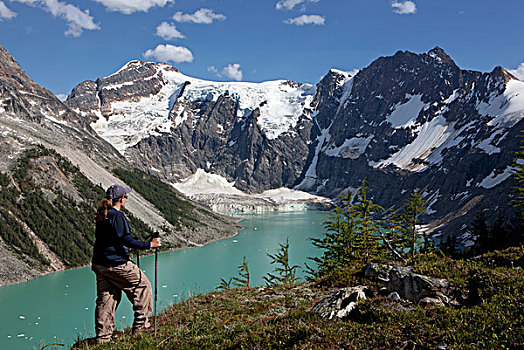 远足者,俯视,湖,普契尔山脉,不列颠哥伦比亚省,加拿大