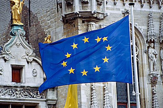 比利时,老城,市政厅,欧洲国旗