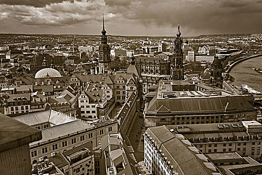 风景,圣母大教堂,城堡,塔,大教堂,德累斯顿,德国,欧洲