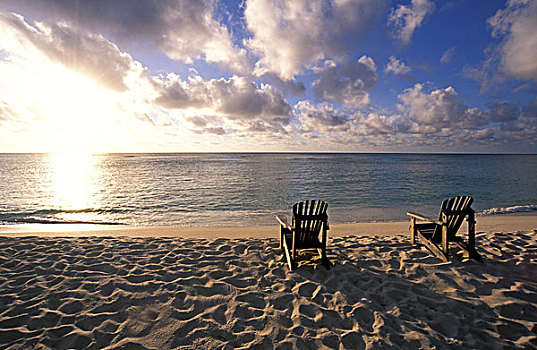 塞舌尔,岛屿,椅子,日落