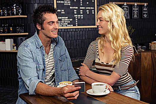 情侣,智能手机,咖啡馆