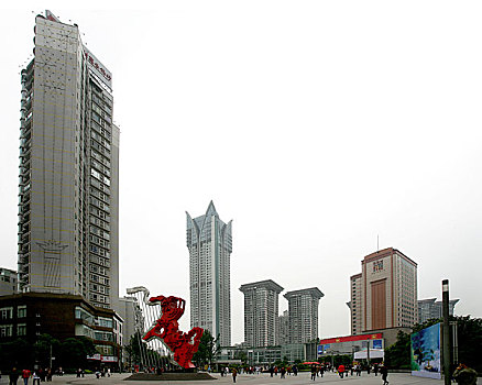 重庆大渡口商业步行街中心广场与以重庆版图和长江为造型的,城市奏鸣曲,雕塑,景观