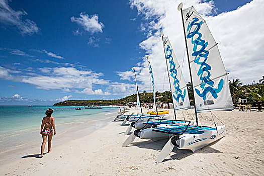 旅游,沙滩,双体船,湾,加勒比,安提瓜和巴布达,岛屿,西印度群岛