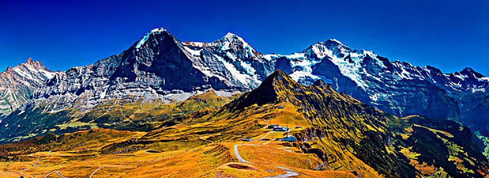 阿尔卑斯山,高山,夏天,全景